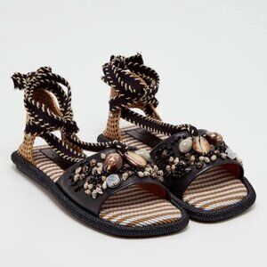 Robert Clergerie Raffia Shell Sandals Gladiator 8​​​​.5​